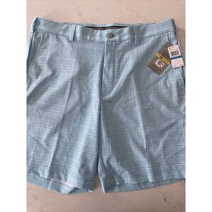 PGA Tour Men's Active Waistband FF Golf Stretch Short Check Print Cyan Blue 36